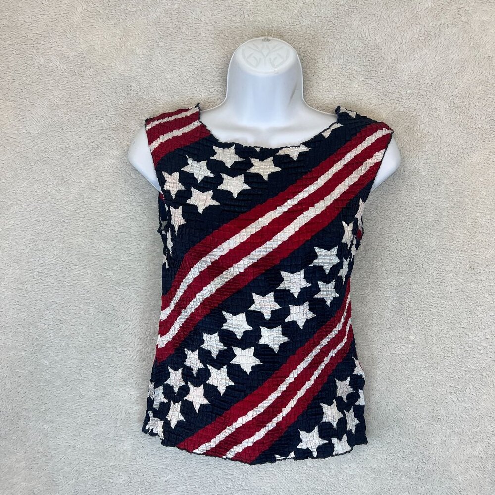 Casual Corner Patriotic Stars & Stripes Top Lightweight Sz Small Petite
